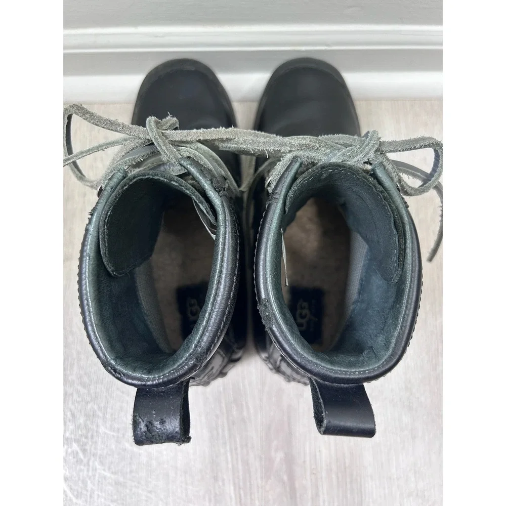 UGG Hannen Black Leather Waterproof eVent Lace Up Boots Mens 8.5 Shearling Lined